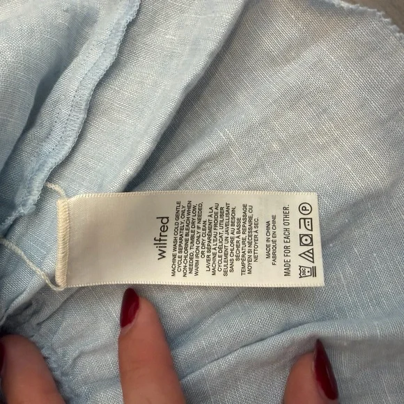 Wilfred Aritzia Linen Sky Blue Smocked Dress XS Square Neck Excellent Condition - Picture 4 of 4